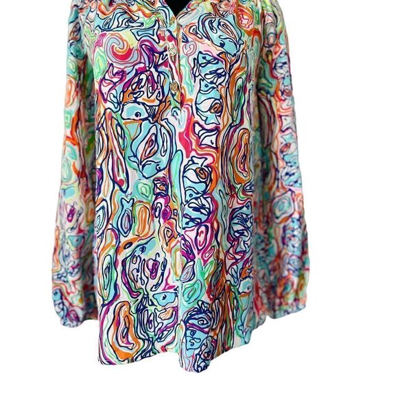 Lilly Pulitzer Women's XS Elsa Silk Smocked Top in What A Catfish Multi - Picture 7 of 12